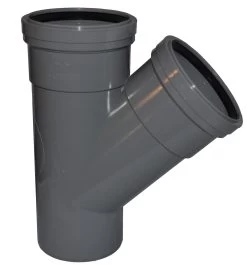 Double Socket Pushfit Soil Pipe 45 Degree Tee – Grey