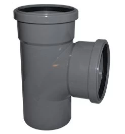 Double Socket Pushfit Soil Pipe 90 Degree Tee – Grey