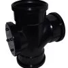 Triple Socket Pushfit Soil Pipe 90 Degree Access Tee – Black
