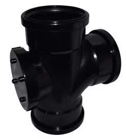 Triple Socket Pushfit Soil Pipe 90 Degree Access Tee – Black