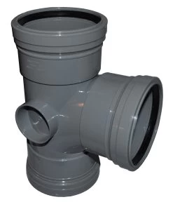 Triple Socket Pushfit Soil Pipe 90 Degree Tee – Grey