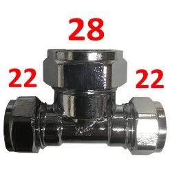 22mm X 22mm X 28mm Compression Chrome Reducing Tee