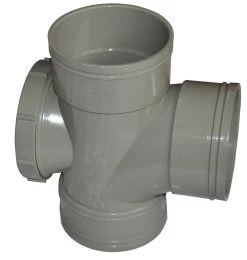 Triple Socket Solvent Soil Pipe 90 Degree Accute Tee – Grey