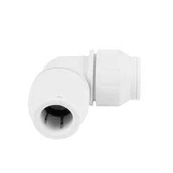 JG Speedfit White Plastic Equal 90° Elbow Connector – 28mm -Professional Plumbing Tool Store JG Speedfit White Plastic Equal 90° Elbow Connector Front