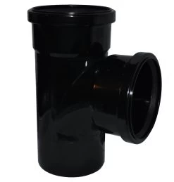 Double Socket Pushfit Soil Pipe 90 Degree Tee – Black